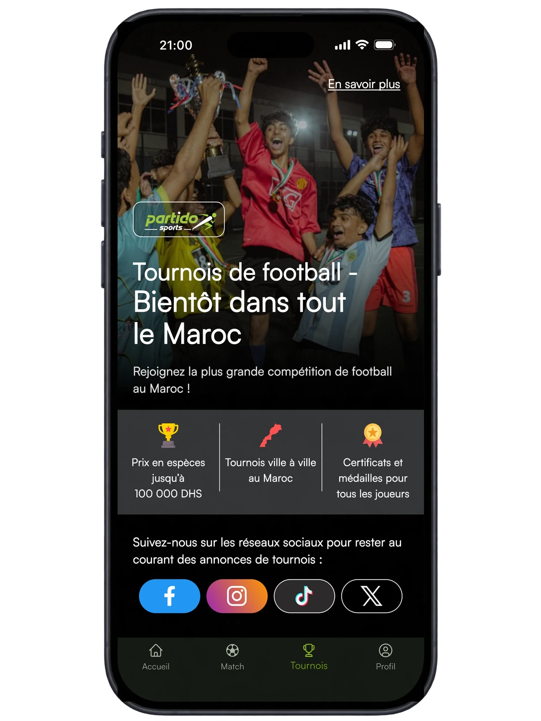 Écran Tournois de Partido